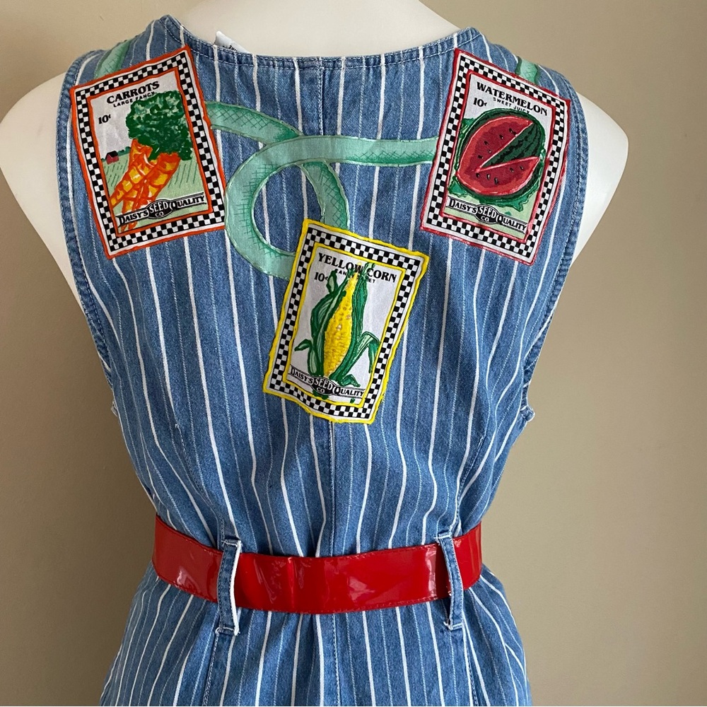 Vintage Denim Sleeveless Dress Midi Front Button Denim Flower Garden M - Picture 4 of 16